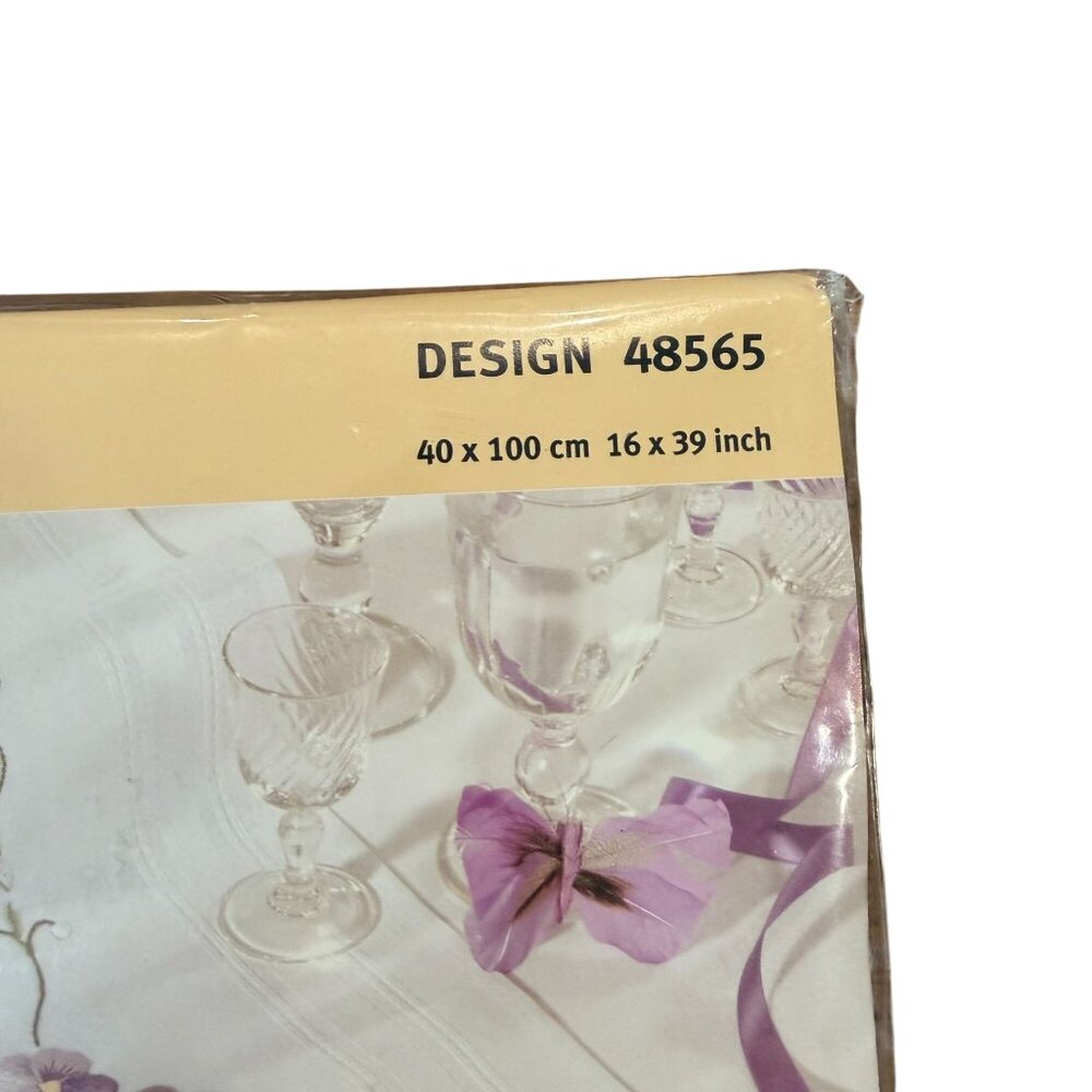 Rico Design Floral Table Runner Embroidery Kit 48565 16"x39" White Purple Cotton - Picture 3 of 7
